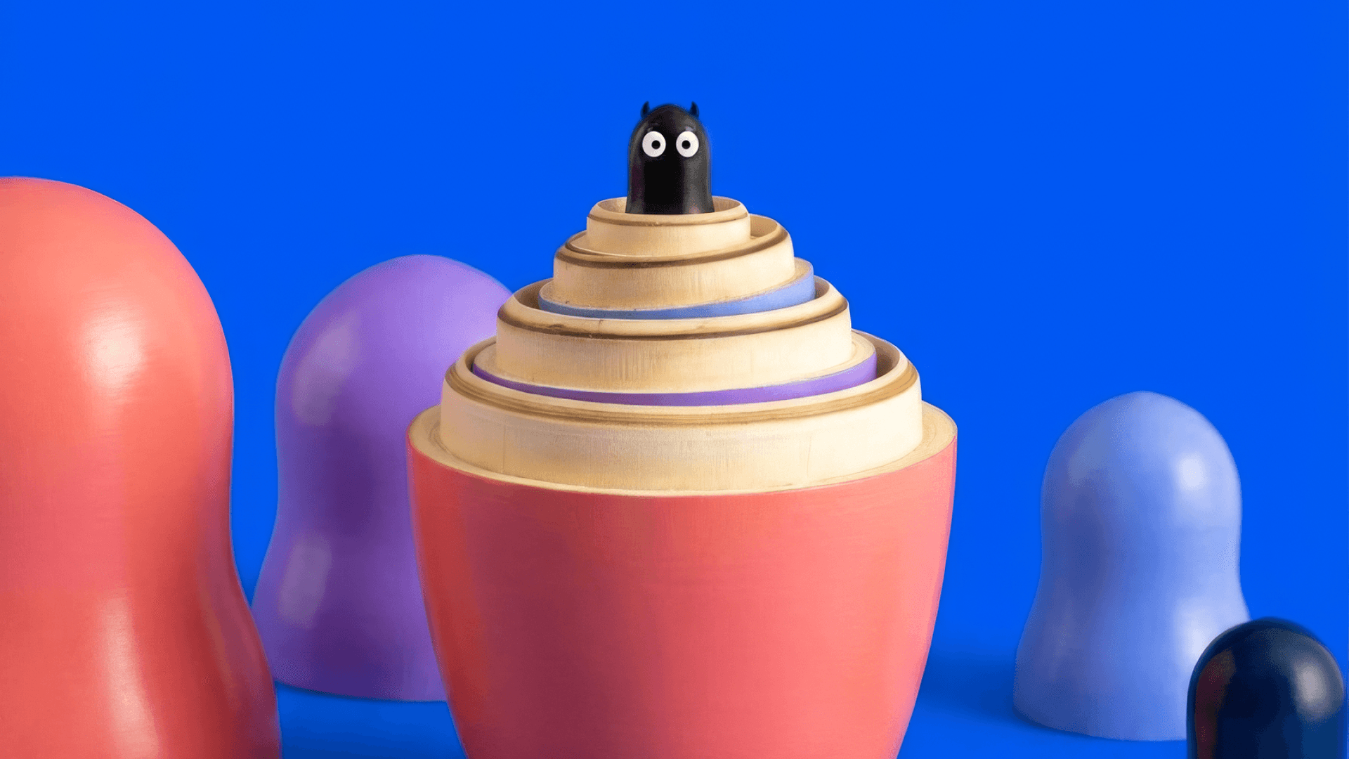 Data monster sitting inside a nesting doll