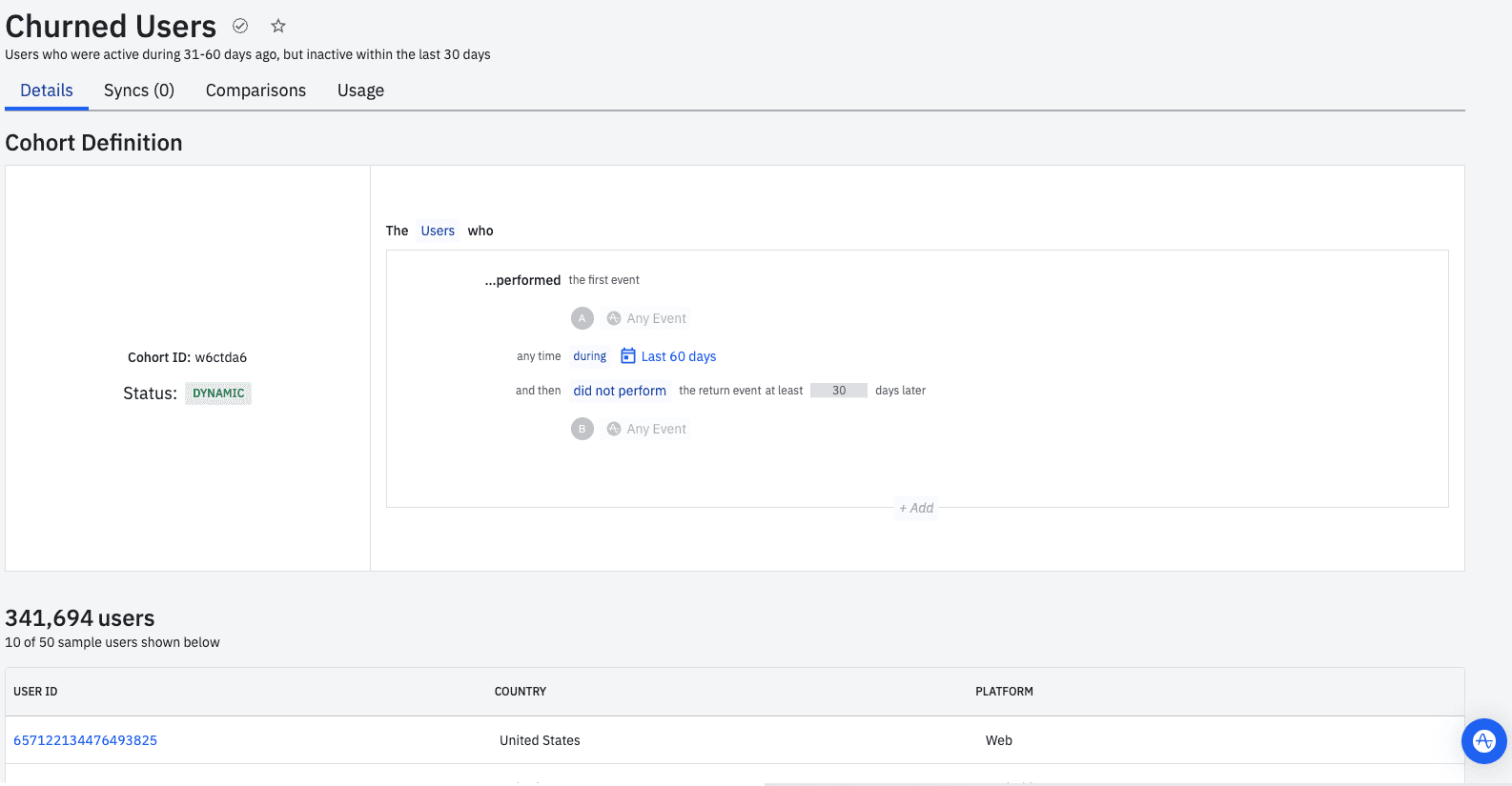 Amplitude product image users who were active during 31-60 days ago