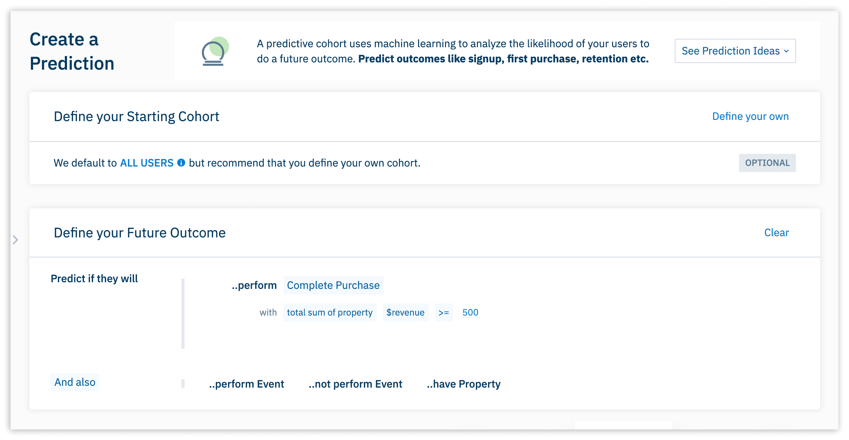 To personalize your digital experiences with Predictive Cohorts, you must first predict the desired outcome you want the cohort to achieve.