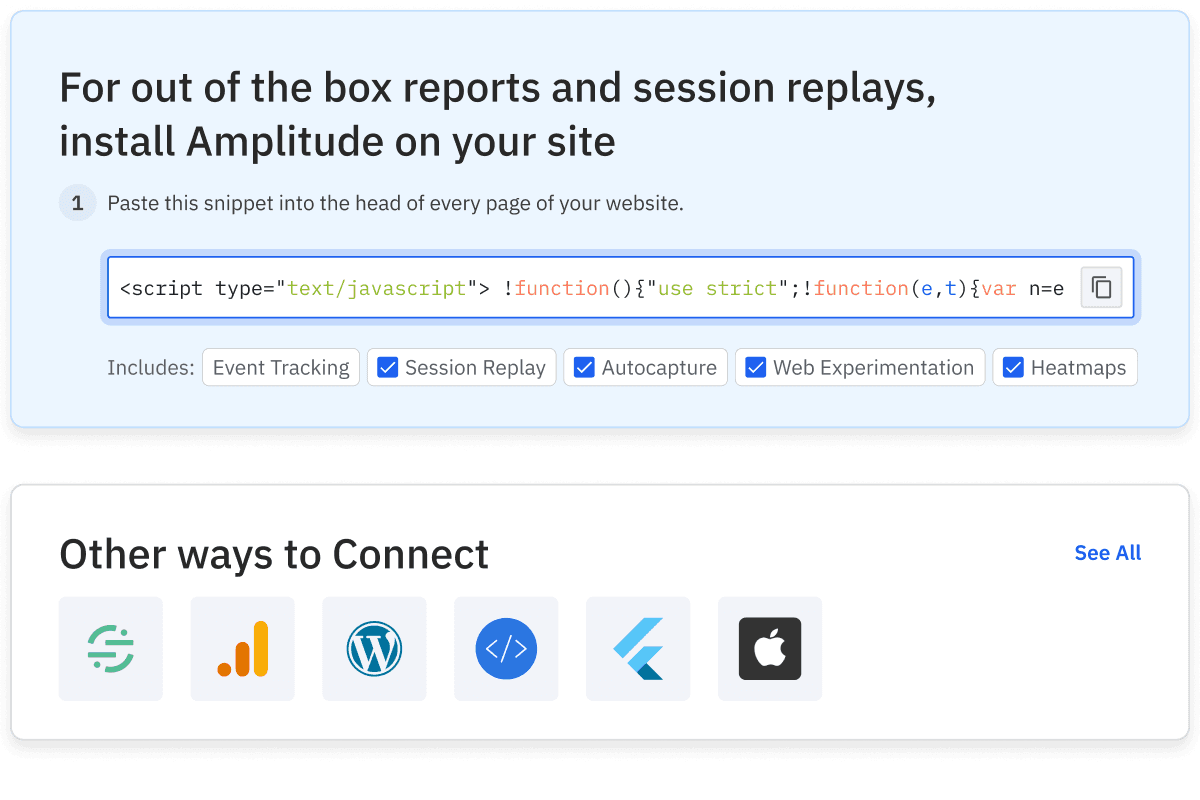ウェブサイトのトラッキングの実装を示す1行のコードスニペット