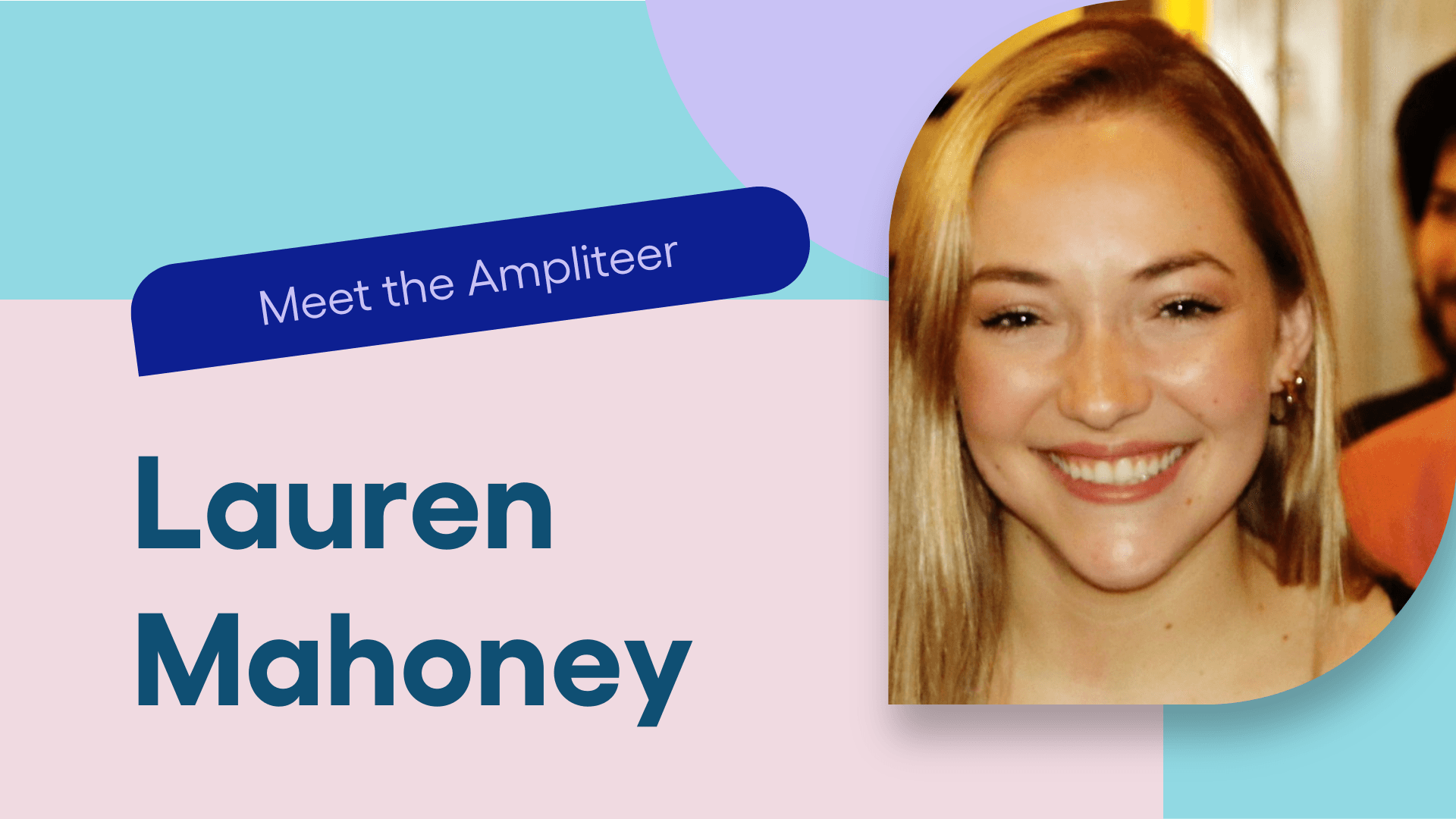 Headshot of Lauren over a pastel colored mosaic