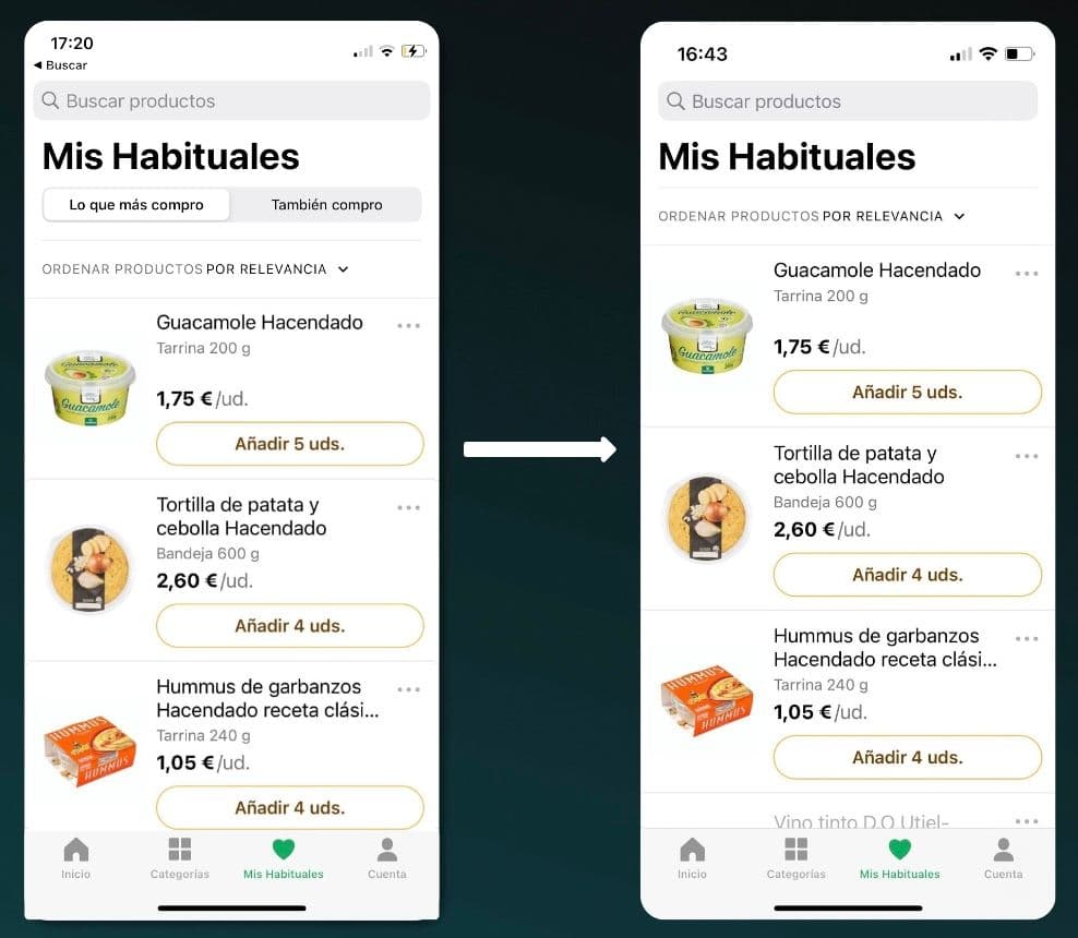 Mercadona’s new UI for product recommendations