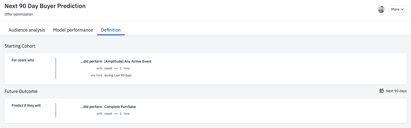 Amplitude product image of buyer prediction 1