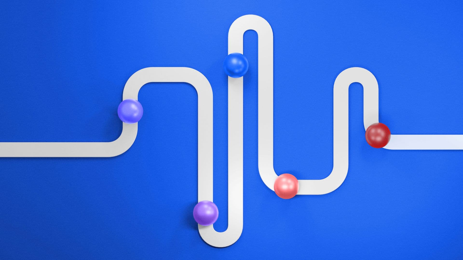 Colorful marbles sliding through a bendy path, suggesting code reviews