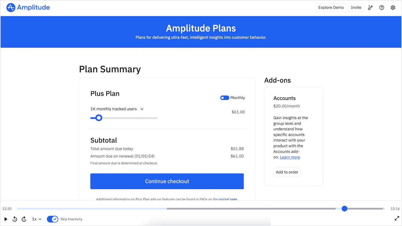 Visual represents the session replay checkout page that our team iterated on.