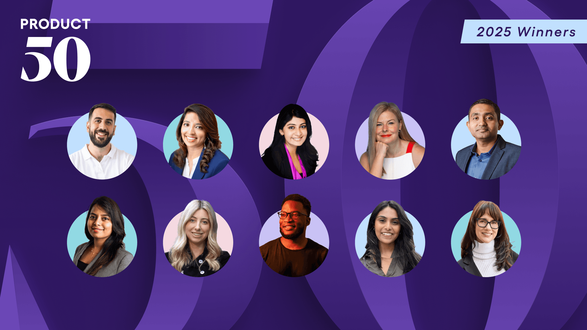 Headshots of the 10 winners of Product 50 for 2025